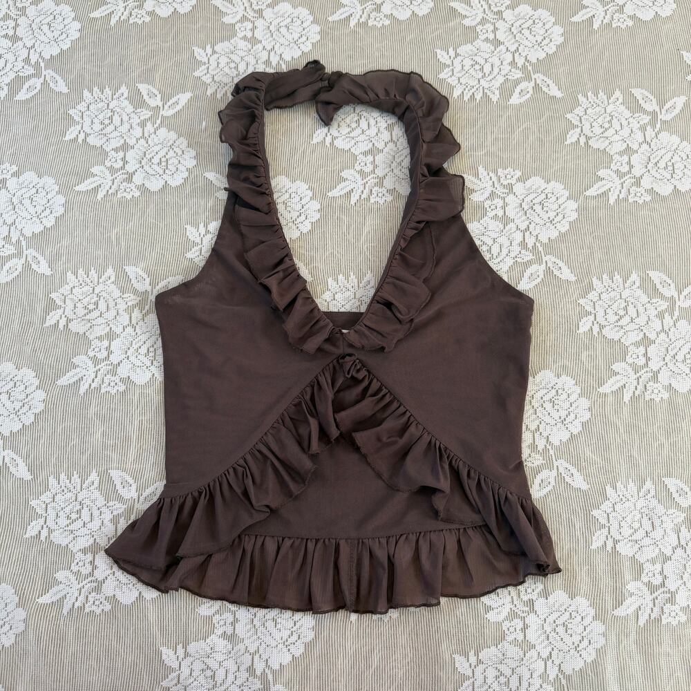 Peppermayo Brown Ruffle Halter Top Size XS